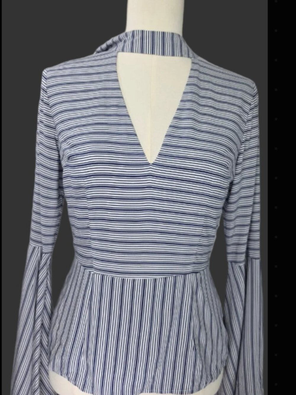 VENUS Blue & White Striped Bell Sleeve Peplum Blouse Size 2